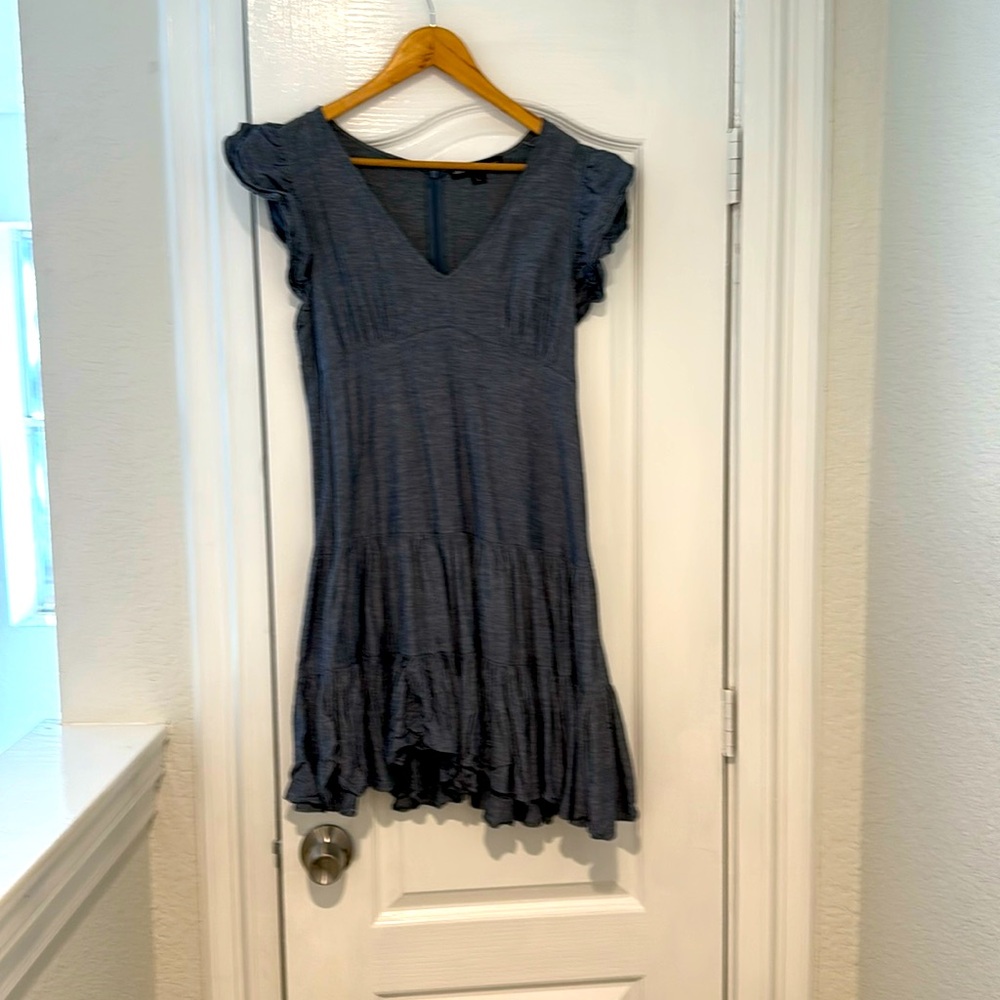 Jill Stuart V Neck Ruffle Denim Mini Dress Size L